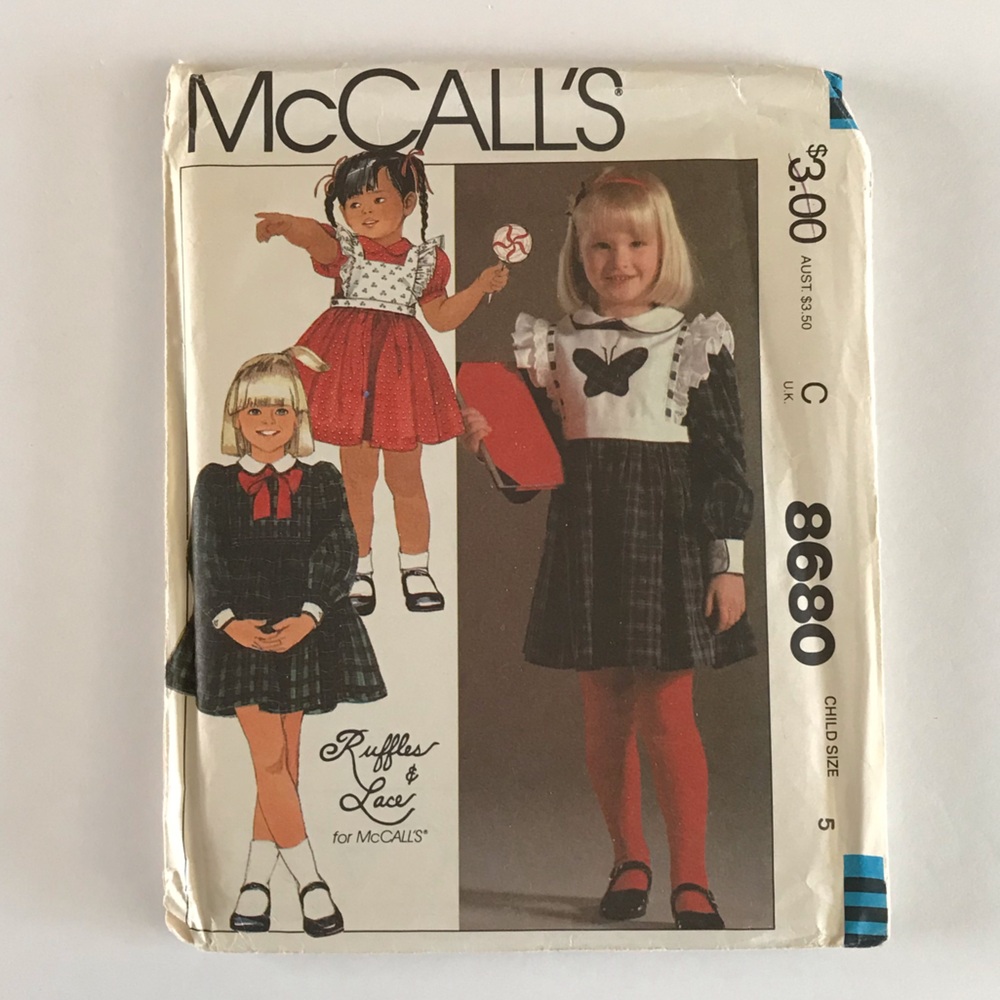 🧵3for12🧵 VTG 80s McCall’s Pattern 8680 Girl’s Dress Bib
